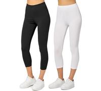Merry Style Legging coton femme Confortable Souple Extensible 3/4 Legging femme court Tous les jours ou détente à la maison Vêtements pour femmes MS10-199 (2 Pack) (Noir/Blanc, S)