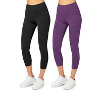 Merry Style Legging coton femme Confortable Souple Extensible 3/4 Legging femme court Tous les jours ou détente à la maison Vêtements pour femmes MS10-199 (2 Pack) (Noir/Violet, XS)