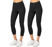 Merry Style Legging coton femme Confortable Souple Extensible 3/4 Legging femme court Tous les jours ou détente à la maison Vêtements pour femmes MS10-199 (2 Pack) (Noir/Noir, XXL)