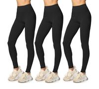 Merry Style Legging Femme Confortables et Extensibles Legging Sport Femme Coton Naturel Respirant Parfait pour Yoga Pilates Fitness Tenue de Sport MS10-198 (Noir/Noir/Noir, L)