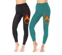 Merry Style Legging Thermique Femme Doublé Legging Polaire Hiver Chaud, Pantalon Thermique, Vetement Femme Hiver MS-ATX-441 (Lot de 2 Noir/Emeraude, 3XL-4XL)