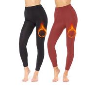 Merry Style Legging Thermique Femme Doublé Legging Polaire Hiver Chaud, Pantalon Thermique, Vetement Femme Hiver MS-ATX-441 (Lot de 2 Noir/Vin, M-L)