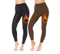 Merry Style Legging Thermique Femme Doublé Legging Polaire Hiver Chaud, Pantalon Thermique, Vetement Femme Hiver MS-ATX-441 (Lot de 2 Noir/Marron, XL-XXL)