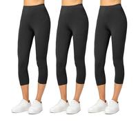 Merry Style Leggings Femme 3/4 Confortable Viscose Pantacourt Femme Tenue Sport MS10-144 (Noir/Noir/Noir, XL)
