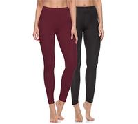 Merry Style Lot de 2 Legging Femme Confortables et Extensibles Legging Sport Femme Coton Naturel Respirant Parfait MS10-198 (Noir/Bordeaux, S)