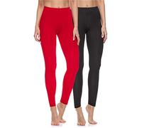 Merry Style Lot de 2 Legging Femme Confortables et Extensibles Legging Sport Femme Coton Naturel Respirant Parfait MS10-198 (Noir/Rouge, XL)