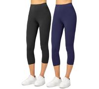 Merry Style Lot de 2 Leggings Femme 3/4 Confortable Viscose Pantacourt Femme Tenue Sport Femme Short Cycliste MS10-144 (Noir/Bleu Marine, M)