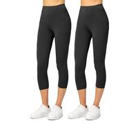Merry Style Lot de 2 Leggings Femme 3/4 Confortable Viscose Pantacourt Femme Tenue Sport Femme Short Cycliste MS10-144 (Noir/Noir, XS)