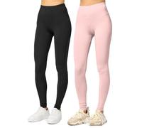 Merry Style Lot de 2 Leggings Femme Legging Long Tenue Sport MS10-143 (Noir/Rose poudré, S)