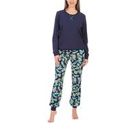 Merry Style Pyjama Ensemble Haut et Bas Vêtement d'Intérieur Femme MS10-168(Bleu Marine/Feuilles, XL)