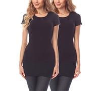 Merry Style Rallonge Extension Ceinture T-shirts Mini Jupe Moulante Femme 2 Pack MS10-202 (2Pack-Noir/Noir, L)