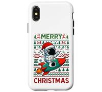 Merry Ugly Christmas Funny Santa Astronaut Riding Rocket Coque pour iPhone X/XS