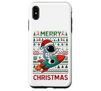 Merry Ugly Christmas Funny Santa Astronaut Riding Rocket Coque pour iPhone XS Max