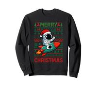 Merry Ugly Christmas Funny Santa Astronaut Riding Rocket Sweatshirt
