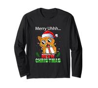 Merry UHHH Meow Christmas Cat Illustration Graphic Designs Manche Longue