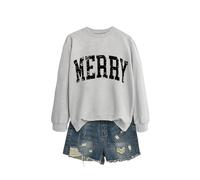 Merry Women's Stylish Pullover Sweatshirt, Cute Long Sleeve Graphic Top, Soft Cotton Blend for Relaxed Fit and Gift Giving with Nice Packaging