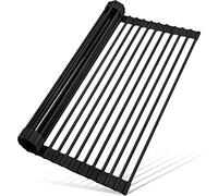 MERRYBOX Égouttoir à vaisselle enroulable en silicone, Accessoires Cuisine, Tapis de séchage multifonction pliable, résistant à la chaleur et antirouille pour évier, grand, noir