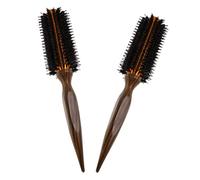MERRYHAPY 2 Pièces Brosse Ronde Petite Résistante Chaleur pour Cheveux Bouclés Poils de Sanglier Naturels avec Manche Bois Brosse Chauffante Aluminium pour Styling et Boucles