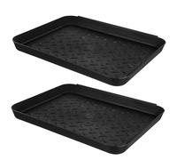 MERRYHAPY 2 pièces Lot de Bacs à Chaussures Plastique Noir pour Entrée Intérieure Plateau Multi-Usage Antidérapant Robuste et Facile à Nettoyer Tapis de Protection pour Chaussures Rangement