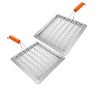 MERRYHAPY 2 Pièces Panier à Griller en Acier Inoxydable avec Poignée en Bois Stable et Robuste pour Barbecue de Camping, pour Griller, Poissons et Tortillas en Extérieur