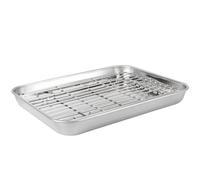 MERRYHAPY 2 Pièces Plaque Cuisson Inox Rectangulaire avec Grille Amovible pour Friture et Robuste et Facile à Nettoyer