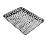 MERRYHAPY 2 Pièces Plaque de Cuisson Rectangulaire Inox avec Rack Amovible Acier Inoxydable Miroir Facile à Nettoyer Au Lave-vaisselle pour Cuisson et Refroidissement