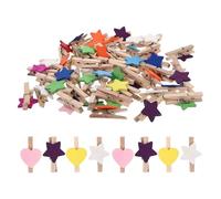 MERRYHAPY Lot de 100 Pinces à Linge en Bois Décoratives de Cœur et Étoile, Mini Clips pour Photos et Cartes, Économise de l'espace, pour Décorer Chambres et Arrière-Plans
