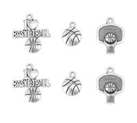 MERRYHAPY Lot de 6 Pendentifs en Alliage de Basket-ball Argentés, Comprenant 2 Ballons, 2 Paniers et 2 « J’aime le Basket », Charms Sportifs pour Collier, Accessoires pour Hommes, Femmes