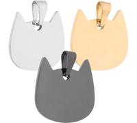 MERRYHAPY Médailles pour Animaux de Compagnie en Acier Inoxydable, Lot de 3 pendentifs légers en Forme de tête de Chat adaptés aux Colliers de Chiens et Chats avec Espace pour Gravure