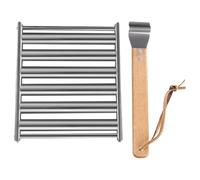 MERRYHAPY Rouleau à Saucisses en Acier Inoxydable Manche en Bois Support de Barbecue Portable pour Jardin et Camping Mini-Grille Roulante Extérieure pour Cuisson Uniforme des Hot-Dogs