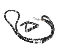 MERRYHAPY Set Collier et Laisse pour Petit Chien Réglable avec Décor Perles Corde de Traction Douce PU Accessoire Élégant pour Promenade Entraînement et Événements Festifs