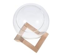 MERRYHAPY Vase de Propagation Verre Transparent avec Support Bois pour Plantes Terrarium Décoratif Rond pour Bureau et Intérieur Contenant Unique pour Culture Hydroponique et Décoration