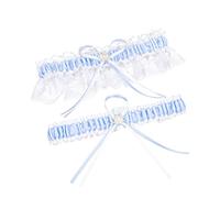 MerryJuly Ensemble porte-jarretelles pour mariage - Taille unique (38 à 58 cm), Dentelle large bleu clair, taille unique