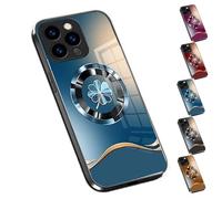 MerryKlein Personalized Gradient Clover Magnetic Tempered Glass Case, Personalized 3D Magnetic Tempered Glass Case for iPhone 14/15/16 Pro Max (Blue,for 12)