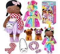 Merrymint Poupée en Tissu 34cm avec Chien & Accessoires, Peignoir Licorne Arc-en-Ciel, Cadeau pour Filles & Enfants dès 3 Ans, Coffret Poupée Peluche Cadeau Anniversaire Baptême