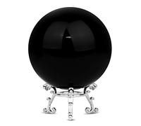 MerryNine Boule en cristal K9 pour photographie et décoration avec support métallique élégant et pochette en microfibre Noir 80 mm