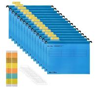 MerryNine Lot de 15 dossiers suspendus en polypropylène avec onglets et inserts de carte pour l'école, la maison, le travail et le bureau (bleu, format ministre)