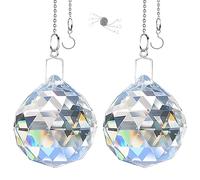 MerryNine Lot de 2 prismes en forme de boule de cristal de 60 mm - Attrape-soleil - Pendentif arc-en-ciel - Prismes suspendus en cristal pour fenêtre - Feng Shui - Cadeau - Transparent - 60 mm