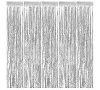MerryNine Lot de 5 rideaux à franges en feuille métallique de 0,9 x 3 m pour décoration de mariage, fête prénatale, événement et fête (argenté)
