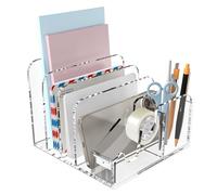 MerryNine Organisateur de Bureau Transparent Acrylique avec 4 Compartiments et Porte-Stylo pour Bureau, Maison, cole