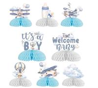 Merrystorm Lot de 8 centres de table vintage en forme d'avion en nid d'abeille, décorations de table en papier sur le thème des voyages pour garçon ou fille, décoration de fête prénatale