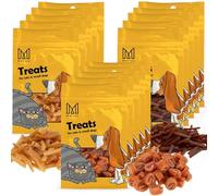 MERSJO Friandises pour chat - Sans additifs, sans céréales et sans sucre, friandises pour chats et chiens à compléter quotidiennement, 5 tranches de saumon, 5 sushis avec canard et morue, 5 copeaux de