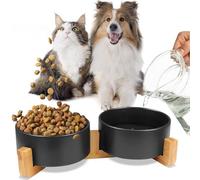 MERSJO Lot de 2 gamelles en céramique pour chiens et chats - 2 x 400 ml - Double gamelle - Noir