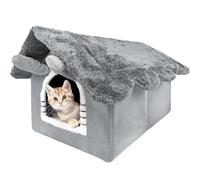 MERSJO Maison pour chat William, grotte en peluche avec toit amovible, 34 x 34 x 39 cm, lit pour chat avec coussin et fond antidérapant, gris