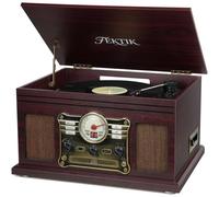 Mersoco Platine Vinyle Bluetooth 10 en 1, Tourne Disque Vinyle 3 Vitesses 33 45 78 RPM, Lecteur Vinyle avec CD Cassette FM Radio, Bluetooth Entrée Sortie, Haut Parleurs Intégrés, Bois Vintage