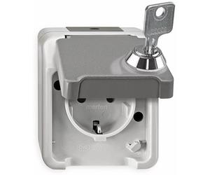 Merten 382619 Double prise SCHUKO avec interrupteur, montage externe Blanc