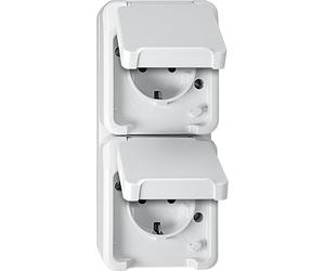 Merten Aquastar Shuko Double Prise Double Surround. BRS Vertical, Blanc Polaire, Meg2328 8019