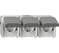 Merten MEG2390-8029 Prise de courant triple à contact de protection, disposée horizontalement avec protection contre les contacts accidentels, gris clair, AQUASTAR