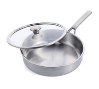 Merten & Storck Tri-Ply Grande Sauteuse en Acier Inox 26cm/3,4L avec Couvercle, Professionnel, Multicouche, Marquage des Mesures, Couvercle en Verre, Induction, Va au Four jusqu'à 200°C, Argent