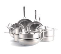 Merten & Storck Tri-Ply Stainless Steel,Batterie de Cuisine en Inox Trois Couches,Set de 14 Poêles et Casseroles,Inclut Poêle à frire,Casserole et Marmite,Induction,Multicouche,Va au Four,Argent